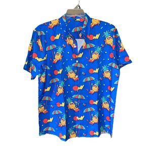 Men’s Fun Summer Pineapple Sunbathing Button Up Pool Shirt Sz Large New